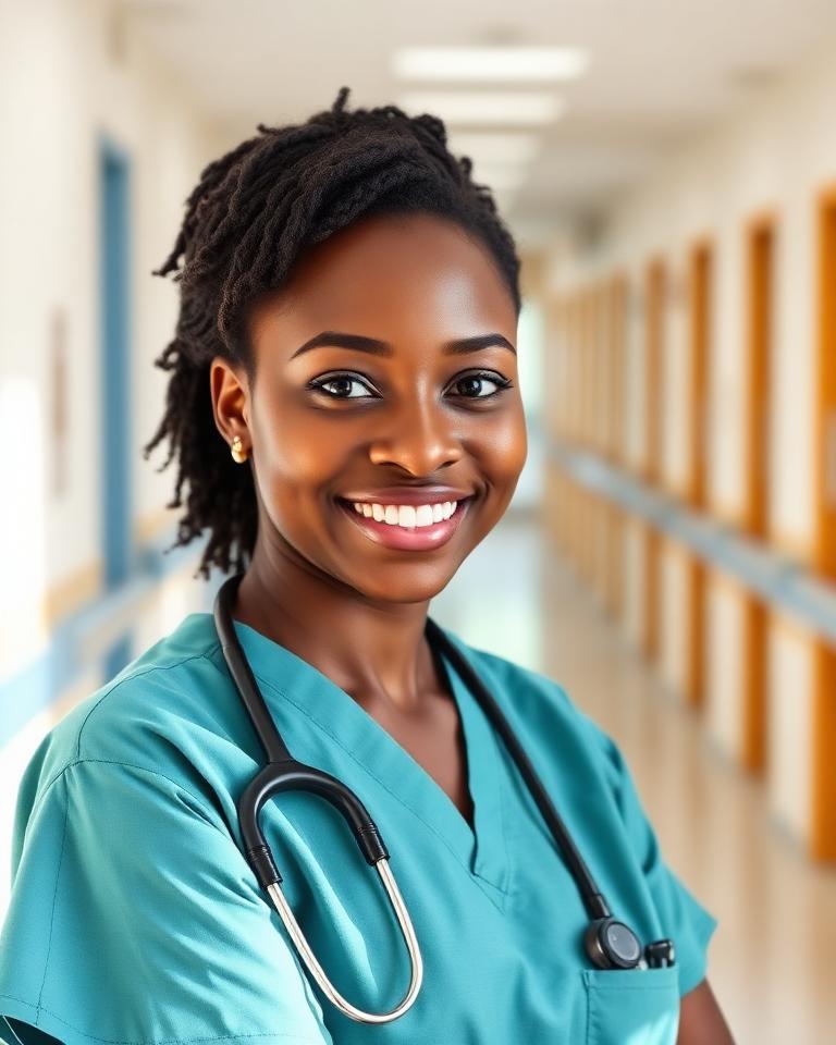 ICU nurse headshot in teal scrubs
