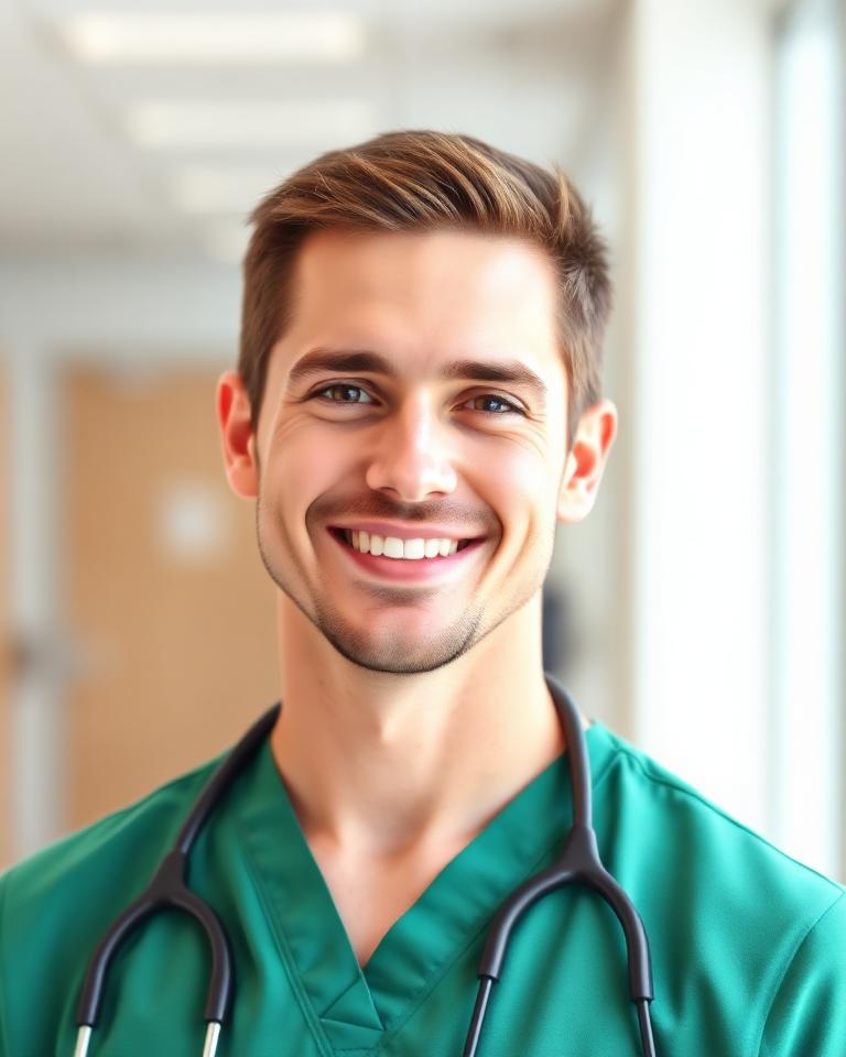 Pediatric nurse headshot in green scrubs
